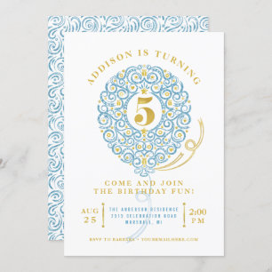 Elegant Faux Foil Lacy Balloon 5th Birthday Party Invitation