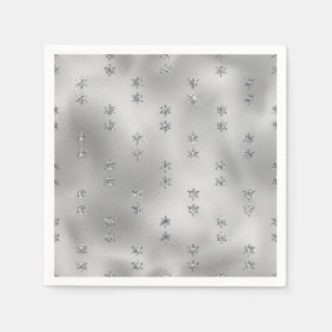 Elegant Faux Foil Silver Stars Christmas Napkin