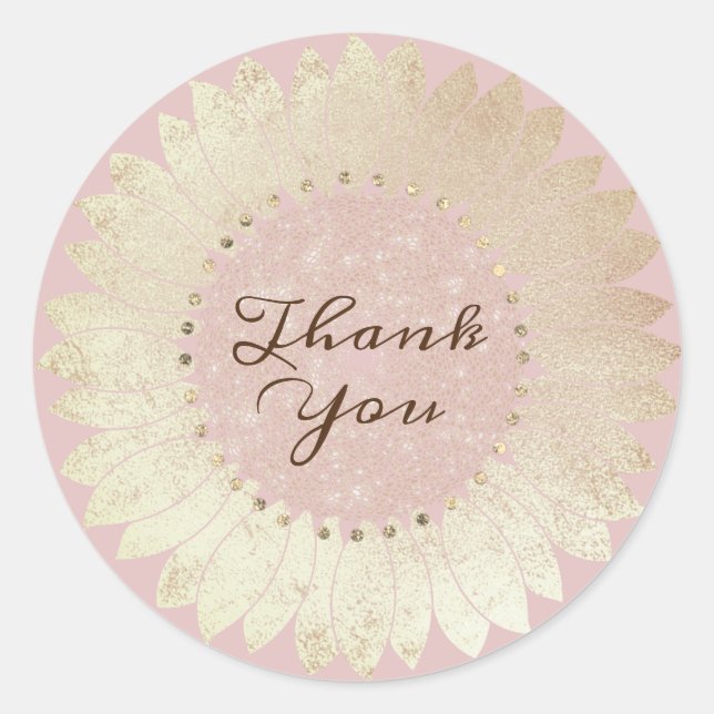 elegant faux foil sunflower design classic round sticker (Front)