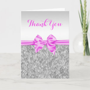 Elegant Faux Fur & Pink Bow Thank You Card