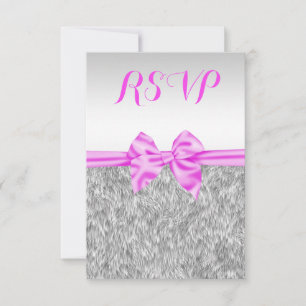 Elegant Faux Fur & Pink Bow Woman's Birthday Rsvp Card