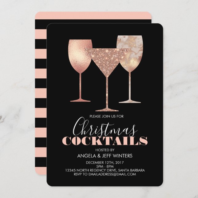 Elegant Faux Glitter Christmas Cocktails Invitation (Front/Back)