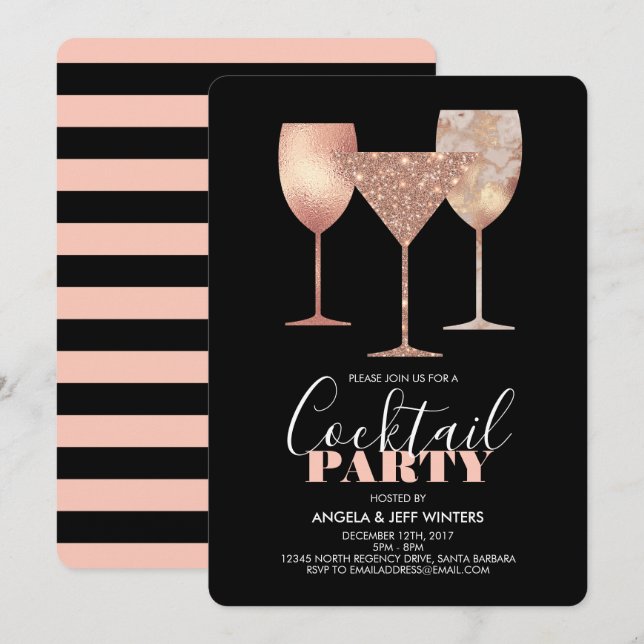 Elegant Faux Glitter Cocktail Party Invitation (Front/Back)