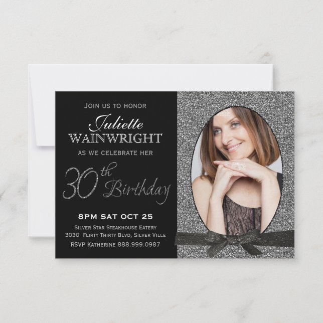 Elegant Faux Glitter Photo 30th Birthday Party Invitation (Front)