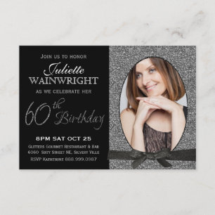 Elegant Faux Glitter Photo 60th Birthday Party Invitation