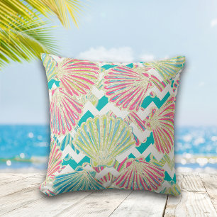Elegant Faux Glitter Seashells on Chevrons Cushion