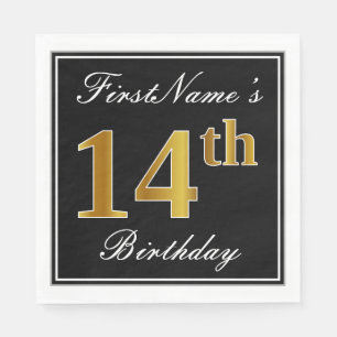Elegant, Faux Gold 14th Birthday + Custom Name Napkin