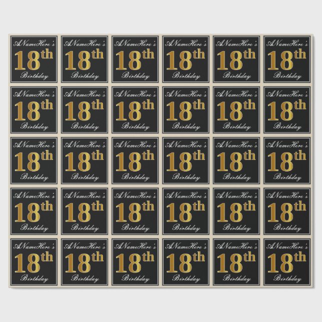 Elegant, Faux Gold 18th Birthday + Custom Name Wrapping Paper (Flat)