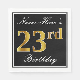 Elegant, Faux Gold 23rd Birthday + Custom Name Napkin