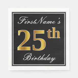 Elegant, Faux Gold 25th Birthday + Custom Name Napkin