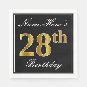 Elegant, Faux Gold 28th Birthday + Custom Name Napkin
