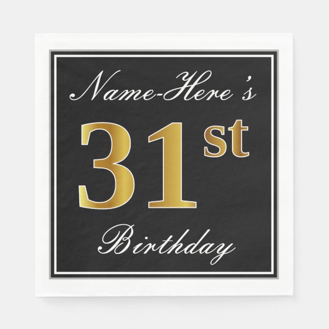 Elegant, Faux Gold 31st Birthday + Custom Name Napkin (Front)