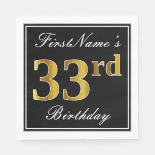 Elegant, Faux Gold 33rd Birthday + Custom Name Napkin