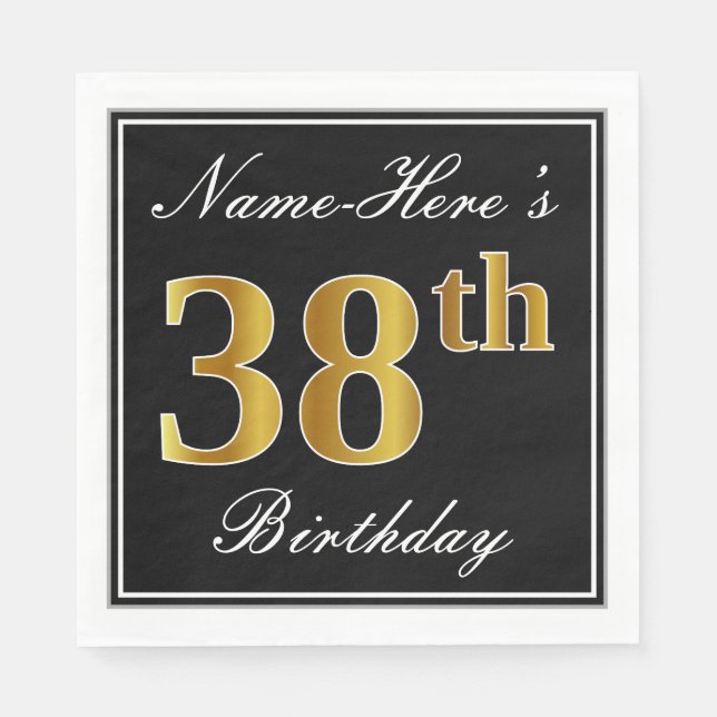 Elegant, Faux Gold 38th Birthday + Custom Name Napkin (Front)