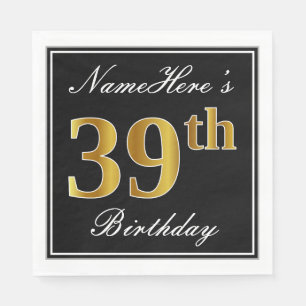 Elegant, Faux Gold 39th Birthday + Custom Name Napkin