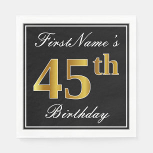 Elegant, Faux Gold 45th Birthday + Custom Name Napkin