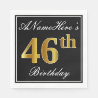 Elegant, Faux Gold 46th Birthday + Custom Name