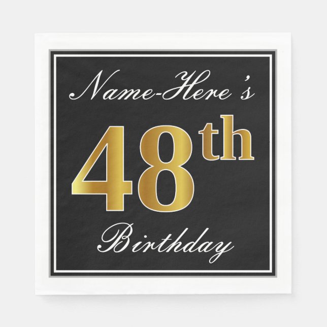 Elegant, Faux Gold 48th Birthday + Custom Name Napkin (Front)