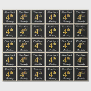Elegant, Faux Gold 4th Birthday + Custom Name Wrapping Paper