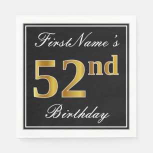 Elegant, Faux Gold 52nd Birthday + Custom Name Napkin
