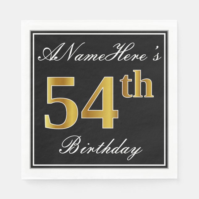 Elegant, Faux Gold 54th Birthday + Custom Name Napkin (Front)