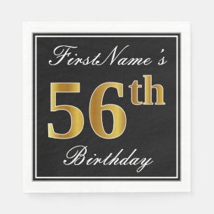 Elegant, Faux Gold 56th Birthday + Custom Name Napkin