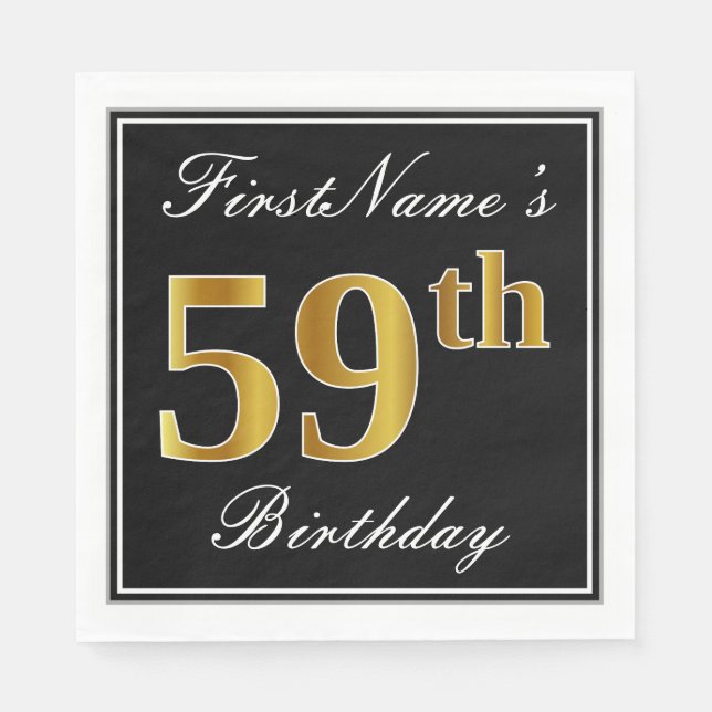 Elegant, Faux Gold 59th Birthday + Custom Name Napkin (Front)