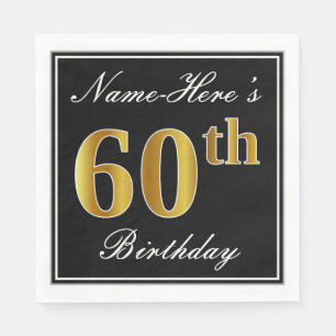 Elegant, Faux Gold 60th Birthday + Custom Name Napkin