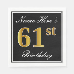 Elegant, Faux Gold 61st Birthday + Custom Name Napkin