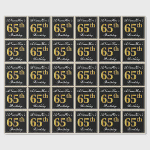 Elegant, Faux Gold 65th Birthday + Custom Name Wrapping Paper