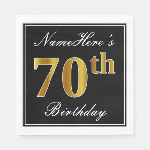 Elegant, Faux Gold 70th Birthday + Custom Name Napkin