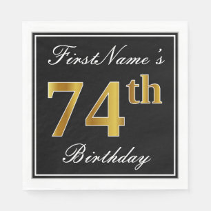 Elegant, Faux Gold 74th Birthday + Custom Name Napkin