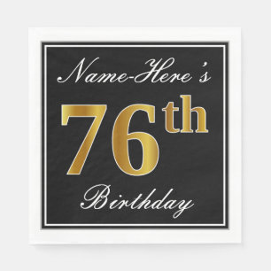 Elegant, Faux Gold 76th Birthday + Custom Name Napkin