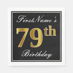 Elegant, Faux Gold 79th Birthday + Custom Name Napkin