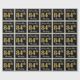 Elegant, Faux Gold 84th Birthday + Custom Name Wrapping Paper