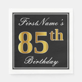 Elegant, Faux Gold 85th Birthday + Custom Name Napkin