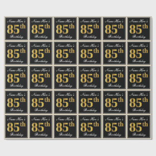 Elegant, Faux Gold 85th Birthday + Custom Name Wrapping Paper