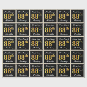 Elegant, Faux Gold 88th Birthday + Custom Name Wrapping Paper