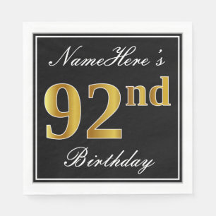 Elegant, Faux Gold 92nd Birthday + Custom Name Napkin