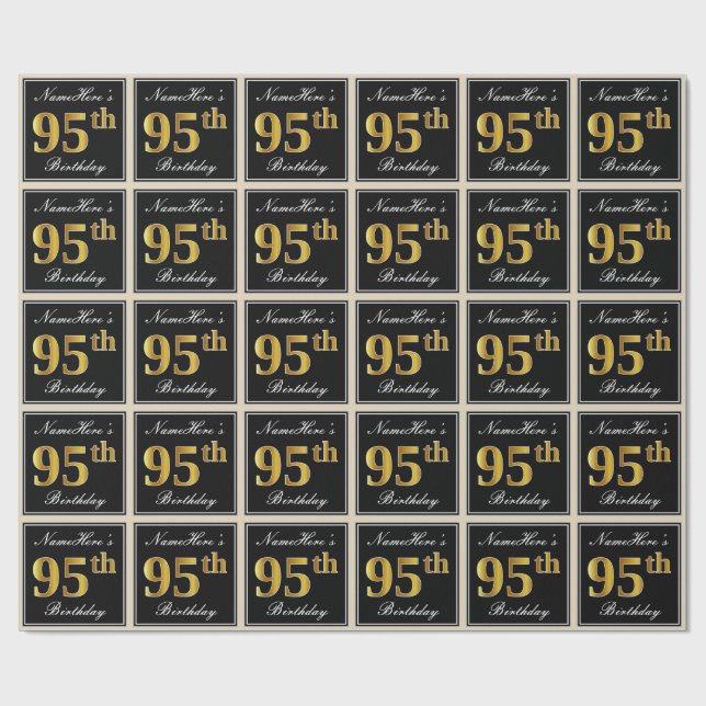 Elegant, Faux Gold 95th Birthday + Custom Name Wrapping Paper (Flat)