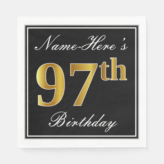 Elegant, Faux Gold 97th Birthday + Custom Name Napkin (Front)