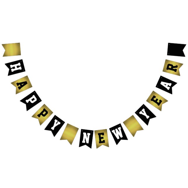Elegant Faux Gold and Black Happy New Year Bunting (All)