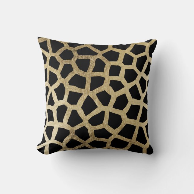 Elegant faux gold and black modern animal print cushion (Front)