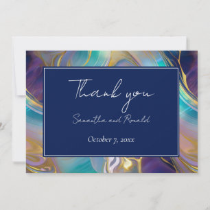 Elegant Faux Gold and Blue Opal Stone Swirled Thank You Card