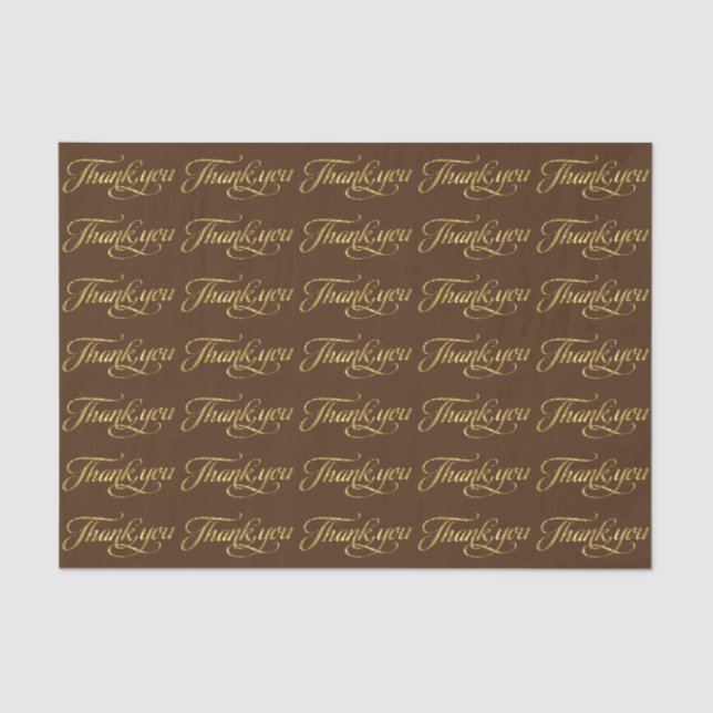 Elegant Faux Gold And Brown Thank You Pattern Tissue Paper (Front)