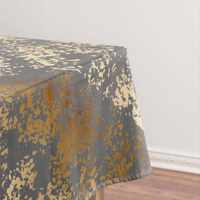 elegant faux gold and grey brushstrokes tablecloth (In Situ)