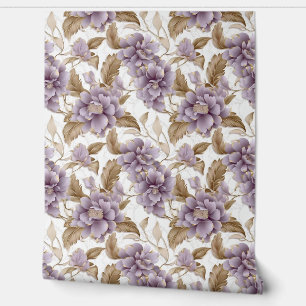 Elegant faux gold and light purple flowers summer wallpaper