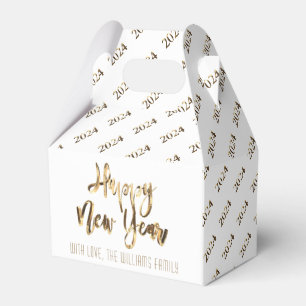 Elegant Faux Gold and White Happy New Year 2024 Favour Box