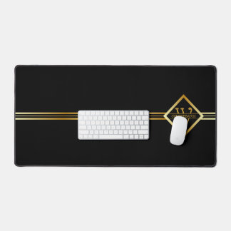 Elegant Faux Gold Axis Monogram – Black & Gold Desk Mat