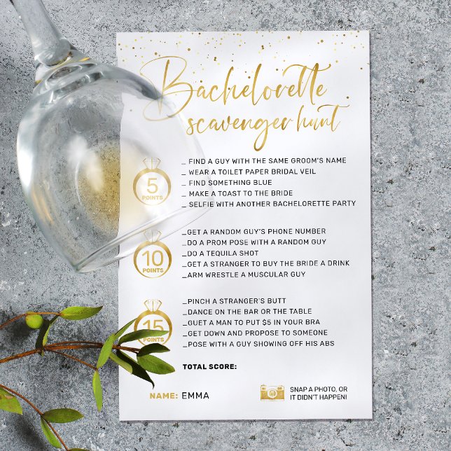Elegant Faux Gold Bachelorette Scavenger Hunt Game (Creator Uploaded)